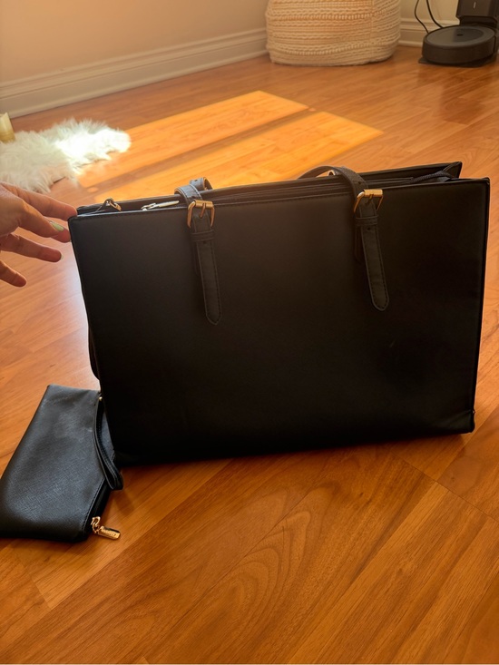 Handbags - Classic Black Structured Tote Bag with Removable Pouch